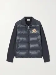[Moncler] Moncler - Appliquéd Cotton-blend Jersey And Quilted Shell Down Jacket - Navy - x small x small Blue