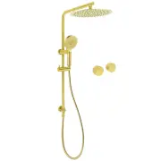 KYLINS Brushed Gold 12" Head Dual Shower Set 3 Mode Handheld Sliding Rail Taps