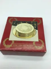 6 Brass Coaster/Holder by Home for the Holidays Padded 1995 May Co Christmas.