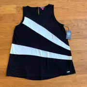 NWT Vince Camuto Sleeveless Top Womens M Black White Rayon Stretch Keyhole Back