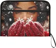 YMXFXP Expandable Filing Folder Woman Snowflake Red, 13-Pocket Funny Cute Design with Sticky Labels, A4 Letter Size Document Organizer for Office, School, Boys, Girls