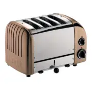 Dualit Wide Slot Toaster 4-Slice Copper w/ Built-In Timer + Slide-Out Crumb Tray
