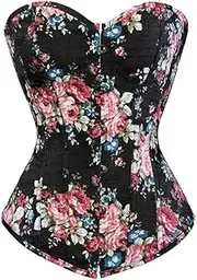 [FAWENLI] Fashion Vintage Corset Bustier Floral Print Corset Gothic Steampunk Bodice Denim Sexy Lingerie Corsage Overbus