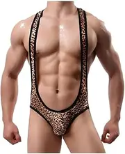 [Generic] Men's Sexy Mankini Sports Jockstrap Jumpsuit,Leopard Bodysuit Wrestling