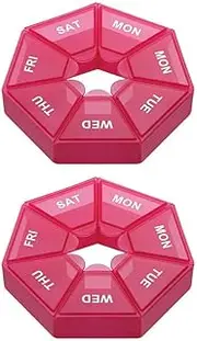 2PCS 7Day Pill Box Medicine Storage Tablet Container Case Organizer Dispenser, Durable PP Plastic, Easy-to-Read Date Labels, Portable 3.27x3.27x0.67 in