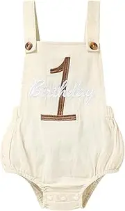 [Sinhoon] Baby Boys Girls 1st Birthday Romper Baby First Birthday Outfit Boy Solid Color Jumpsuit Cake Smash Outfit