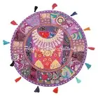 Ethnic Round Floor Cushion Cover Vintage Patchwork Purple 18x18 Cotton Pouffe