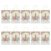ANYPARTY Party Treat Bags White 10Pcs With Handle Unicorn Print Paper Pouches