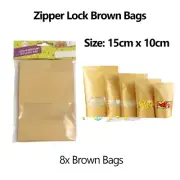 8Pcs Brown Zip Lock Bag Resealable Clear Window Food Pouch Bag Gift Package