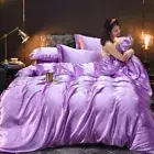 Bedding Set 4pcs 100% Satin Silky Duvet Cover Flat Sheet 2 Pillowcases Black Set