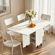 Advwin Folding Dining Table Wooden Kitchen Table w/ Shelves Wheels White