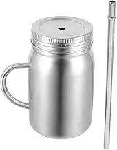 NAMOARLY Stainless Steel Jar with Lid and Straw Portable Juice Bottle for Home Office School Convenient Drinkware with Beautiful Design for Daily Use