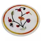 12" Round White Marble Console Table Agate Stone Inlay Luxury Bedside Furnitures