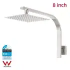 Brushed Nickel 8" Square Rain Shower Head Set High Rise Gooseneck Wall Arm DIY