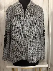 NWT Chico's Jacket Blazer Sz 12/14 Hook Eye Closure Lace Appliqué Office Siren
