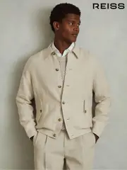 Reiss Oatmeal Cadiz Linen Elasticated Hem Overshirt (N74100) | $350