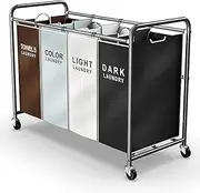 [ROMOON] Laundry Sorter, 4-Section Hamper with Wheels, Rolling Basket Large Capacity and Removable Bags for Clothes Storage Clear (WHLS-600C-US)