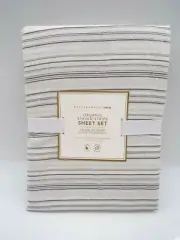 Pottery Barn Teen Steven Stripe Organic Sheet Set Ivory Faded Black Twin XL #M4