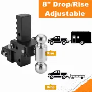 Adjustable Trailer Hitch Fits 2'' Receiver 8'' Drop/Rise 12500LBS Dual Ball+Lock