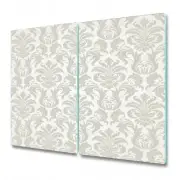 Tempered Glass Bread Board Worktop Saver Floral damask grey and white 2x30x52