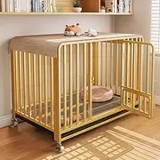 Dog Crate With Removable Tray, Gold Dog Crate, Heavy Duty Dog Carrier With Lockable Wheels, Indoor Dog Kennel Double Door, Dog Cage Kennel For Small/medium/Large Dogs(30.7 * 21.6 * 28in)