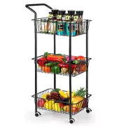 Kitchen Storage Cart Metal Rolling Cart on Wheels Utility Mesh Wire Basket Cart