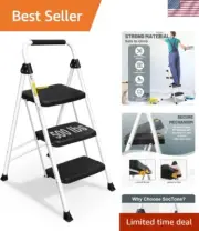 Compact Folding 3-Step Ladder with Non-Slip Pedals & Safety Lock - 12 lbs