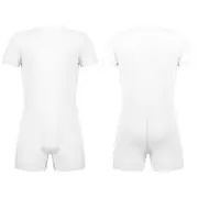 Men's One Piece Short Sleeve Press Crotch T-shirt Bodysuit Romper Diaper Pajamas white M