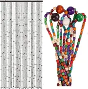 Colorful Boho Bamboo Beaded Curtain 90x200cm 38 Strands Handmade Hanging Wooden Door Beads Hippie Curtains Room Divider For Door Window Home Decor Rai