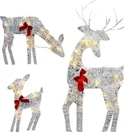 Lighted Christmas Deer, Iron Moose Lighted Bell Bow, Christmas Deer Decor, Lawn Decoration, Deer Yard Lights Decor for Patio Garden Parties
