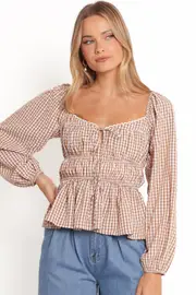 [PUP14] Saphia Top - Brown Check XS Brown