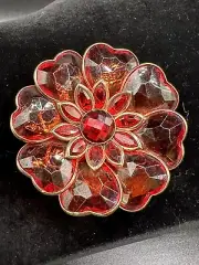 Vintage Retired 3x3" Joan Rivers Large Red Flower Lucite Gold tone Brooch