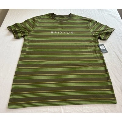 NWT BRIXTON Men’s Size Med Hilt Boxy Alpha Line Tee T shirt Green Striped