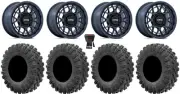 KMC Technic 15" Wheels Blue 30" MotoRavage Tires Polaris RZR Turbo S/RS1