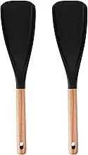 IOIUSKKU 2pack/lot Multifunction Spoon, Silicone Kitchen Tools Spatula Spoons Cooking Turner Ergonomic Wooden Grip Cooking Silica Spoon (Black,Salad Spatula)