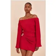 Tomato Red Textured Mid Rise Mini Skirt, Tomato Red