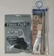 Dental Guru Charcoal Infused Toothbrush Clear Travel Kit And Floss Picks Combo