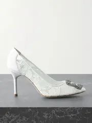 [Manolo Blahnik] Manolo Blahnik - Hangisi 90 Crystal-embellished Corded Lace Pumps - White - IT40 IT 40 White