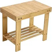 KKTONER Bamboo Step Stool with Storage Shelf Bamboo Footrest Bench for Bathroom Living Room Bedroom Natural Color