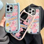 可愛貓耳朵 手機殼 IPHONE15 PRO 油畫滑板兔 適用於蘋果14 13手機殼12 PRO 11趣味保護套