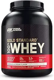 OPTIMUM NUTRITION Gold Standard 100% Whey Protein Powder, Cookies & Cream, 2.27kg - [2024/2025 plastic neck band packaging may vary]