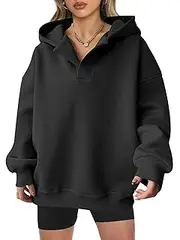 [ANRABESS] Womens Oversized Hoodies V Neck Sweatshirts Long Sleeve Pullover Casual Fall Teen Girls Preppy Clothes 2024 Trendy