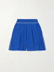 [ESCVDO] ESCVDO - + Net Sustain Amalia Embroidered Cotton And Linen-blend Shorts - Blue - US2 US 2 Blue