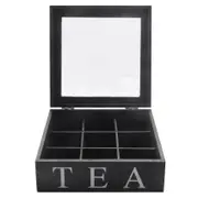 Wooden 9 Grids Tea Box Tea Bags Container Storage Box Square Gift Box Case Transparent Top Lid Jewe Black