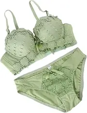 [WRITWAA] Elegant Set Push up Bra Underwear Bra and Panties for Ladies Green 75b
