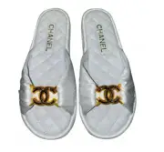 Chanel 20S White Coco Beach Gold CC Logo Slide Espadrille Sandal Mule Flat 36