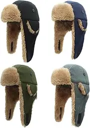 KJIASDFE Bomber Hats Children's Winter Warm Outdoor Hat Fur Hat Warm,Army Green-S48cma52cm