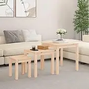Nesting Coffee Table Set for Living Room, End Side Tables 3 pcs Solid Wood Pine