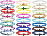[WOVTE] Jesus Bracelets Christian Bracelet Pack, Handmade Elastic Colorful Polymer Clay Beaded Bracelets Inspirational Religious Reminder Jewelry for Woman, One Size, Silicone, no gemstone