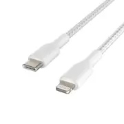 Belkin BOOST CHARGE Braided Lightning to USB-C Cable (1m/3.3ft) - White (CAA004bt1MWH), 30W Fast Charge, 480Mbps Data Transfer, MFi-Certified